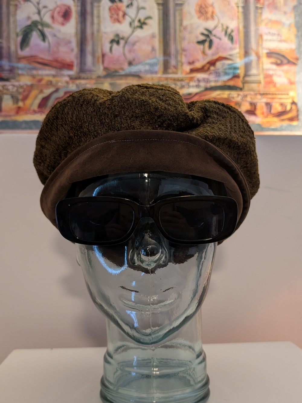 Brown Textured Newsboy Cap with Suede Trim